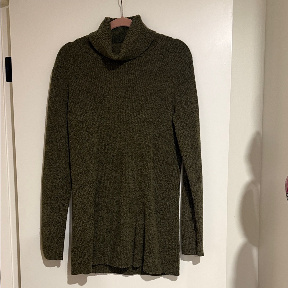 Olive Green Women's Cowl Turtleneck Tunic Sweater
